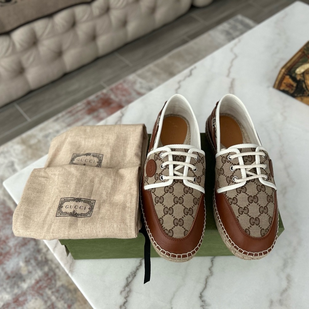 AUTHENTIC GUCCI GG LOAFER ESPADRILLES BEIGE MONOGRAM GG 7 (USA SZ 8) 725799 - Picture 3 of 16
